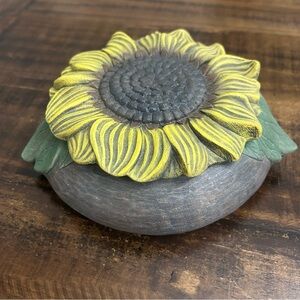Pottery Trinket Box With Lid Sunflower  7” Painted Jewelry Holder